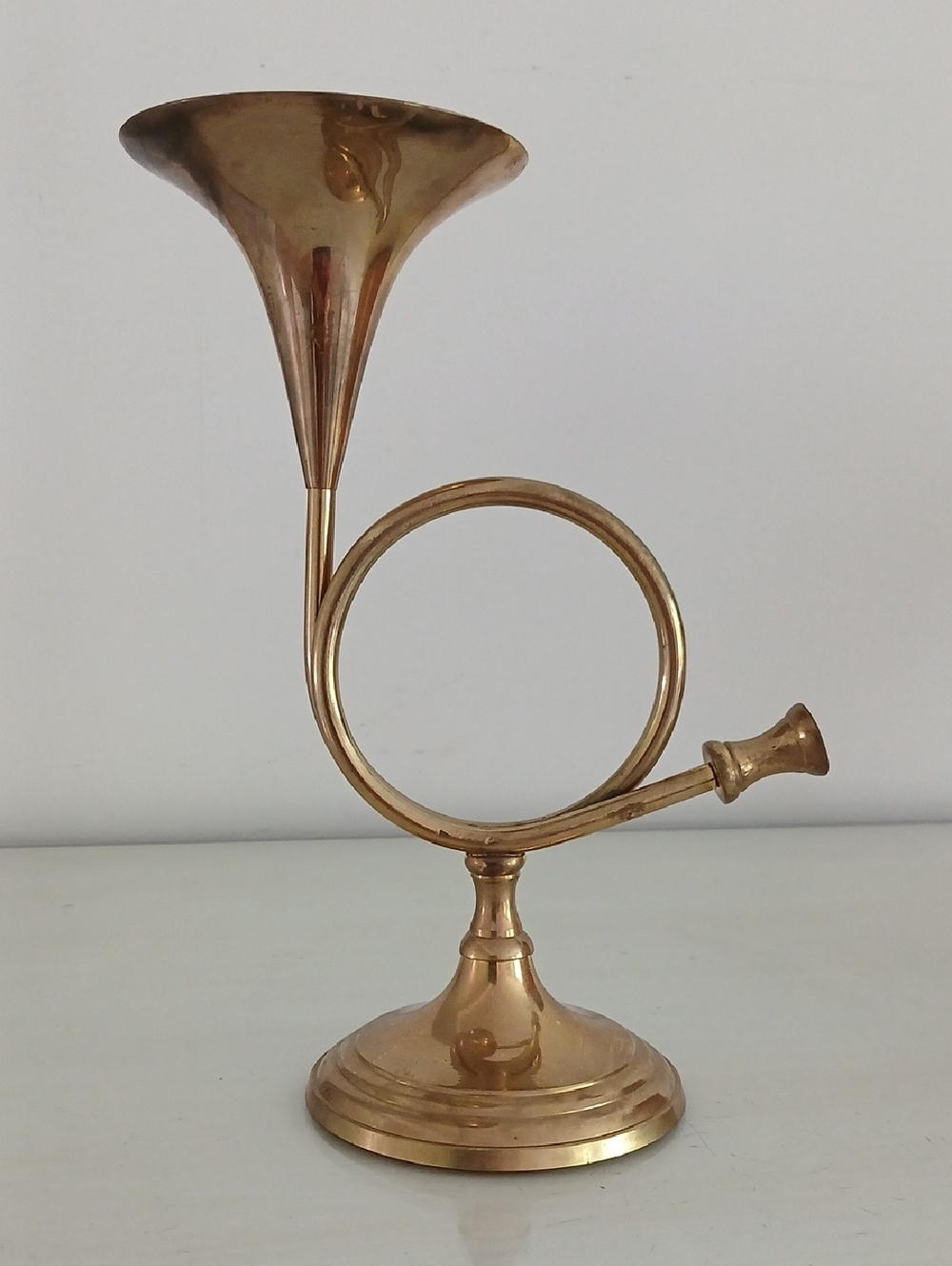 Vintage Brass Bugle French Horn Taper Candleholder 9.25" Made In India